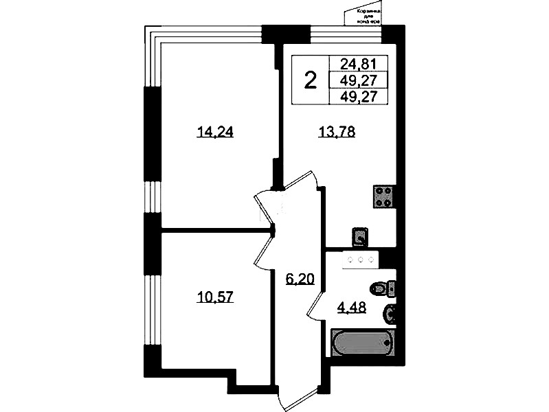 2-комнатная квартира 49.27 м², 4/11 эт., ЖК «VEREN NORT Сертолово»